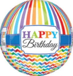 Happy Birthday Bright Stripe Chevron ORBZ - 16 inch