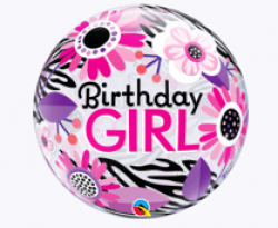 BUBBLES Birthday Girl Floral Zebra Stripes - 22 inch