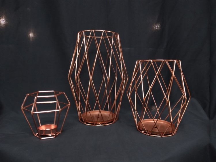 Rose Gold Wire Candle Holder Set