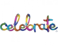 CELEBRATE Script Phrase RAINBOW SPLASH Foil Balloon