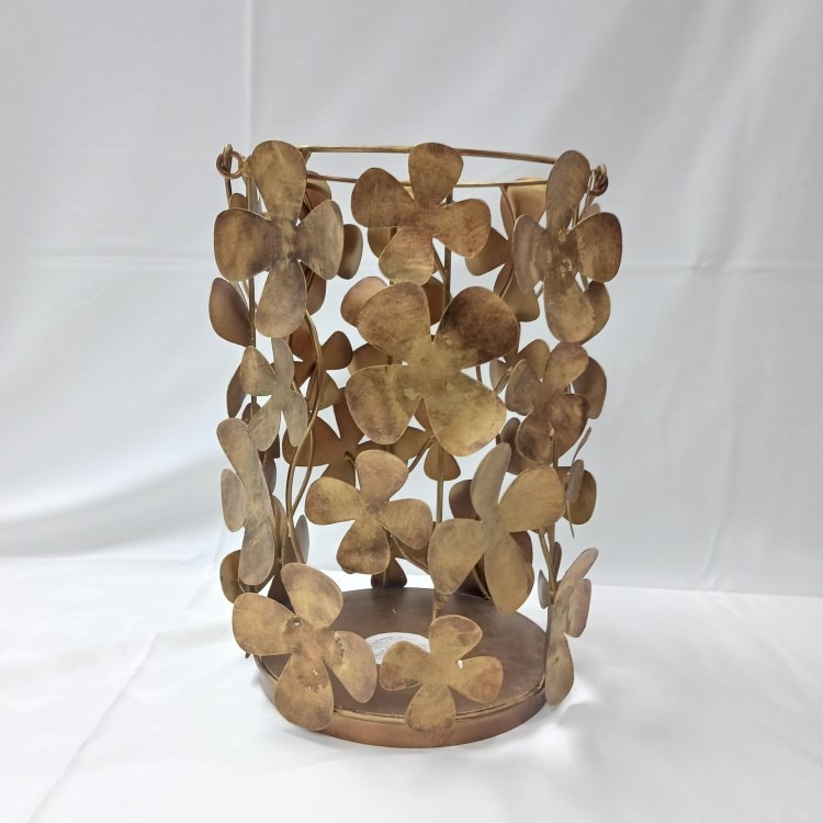 Gold & Brown Metal Flower Bucket