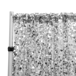 Sequin Square 10 ft Silver Curtain