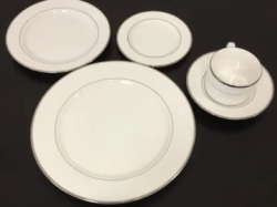 White Dinner Plate w/ Double Platinum Trim (Set of 10)